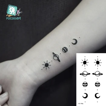 1 GAB Ģeometriskā Planētas Modes Sieviešu Pagaidu Tetovējumu Uzlīmes, Ūdens Nodošanu Tetovējums Minimālisma Maza Saule, Mēness Dizaina Viltus Tetovējums