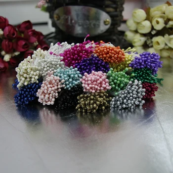 100pcs/daudz Multi-Krāsu Pērle Stamen Puses Mini Darbiniekiem Veikt Ziedi Kāzu DIY Vainags Apdare Kāzu Dekoratīvie Ziedi