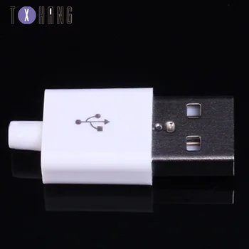 10PCS Vīriešu USB Savienotāju Komplekts 5P 5pin USB 2.0 Plug Tipa DIY Sastāvdaļas Balts Plastmasas Vāks