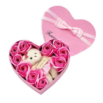 10Pcs Ziepes, Puķu Lācis ar Kasti Draudzene Mākslīgās Rožu Lācis Ziedi DIY Kāzu Dekori Valentine Dāvanu Ziepes Rozes Zieda