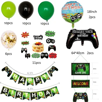 1set Spēle uz Baloniem Black Gamepad Boy Spēles uz Banera, Dzimšanas dienas svinības Rotājumus Bērniem Black Mača Simulācijas Spēļu Kūka Topper