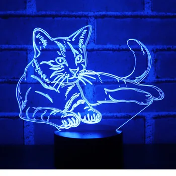 3D LED Nakts Gaismas Signāls Apgulties Kaķis ar 7 Krāsas, Gaismas, Mājas Apdare, Lampas Pārsteidzošs Vizualizācijas Optiskā Ilūzija
