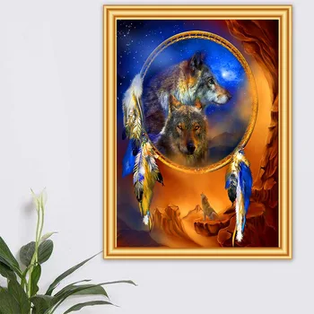 5D Dimanta Glezniecības Pilnībā Kārta Rhinestone Gleznas Vilks Dzīvnieku Dreamcatcher Izšuvumi Krustdūrienā Mozaīkas Mājas Dekoru