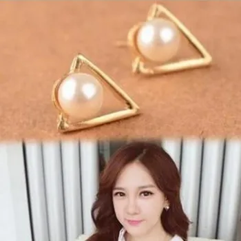 Auskari Karstā 2018 korejas modes retro trīsstūris pērļu auskari dāmas auskari vairumtirdzniecība