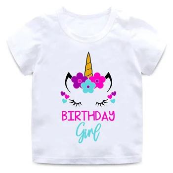 Bērniem Unicorn T-krekls Happy Birthday Girl Drukāt Smieklīgi Apaļu Kakla Kokvilnas T-Krekls Bērnu Meitene Karikatūra Vasaras Apģērbu ar Īsām Piedurknēm