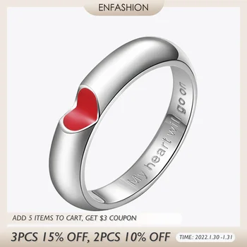 EnFashion sarkana sirds gredzenu mīlestība pirkstu pāris gredzeni sievietēm Cute kāzu gredzenu nerūsējošais tērauds Modes rotaslietas vairumtirdzniecības R1590