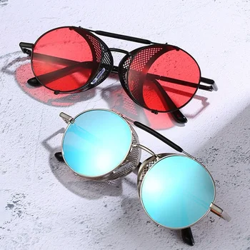 Jaunu Zīmolu, Dizaineru Lielas Apaļas Saulesbrilles Sieviešu Vintage Apaļas Metāla Atdzist Dizaina Saules Brilles Sievietēm Toņos Steampunk Saule Stikla Vīriešiem