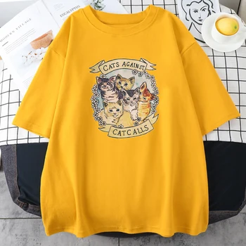 Kaķis Pret Līgas Karikatūras Drukāt Sieviešu T Krekls Hip Hop Zaudēt Tshirt Vasaras Ielu T-Veida Krekli Modes Kvalitātes Tshirt Sievietēm