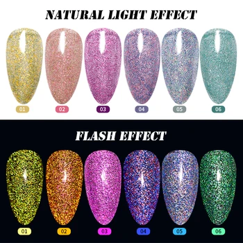Krāsains Atstarojošs Spīdums Gēla Nagu laka 7.3 ML Daļēji Pastāvīgu Laku Samērcē Off LED UV Gēls, Spīdīga Nagu Mākslas Lakas Manikīram