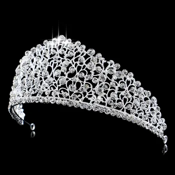 Krāšņs Sudraba Krāsā Lielas Kāzas Diamante Gājienā Tiaras Hairband Kristāla Līgavas Kronas Par Līgavas Matu Rotas Headpiece