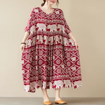 Lielgabarīta Vasaras Vintage Zilonis Ziedu Pludmales Kleita Sievietēm, kas Jauns Modē, Dāmas Kleitas Ilgi Mujer Femme Sieviete Korejas Kleita ir 2021.