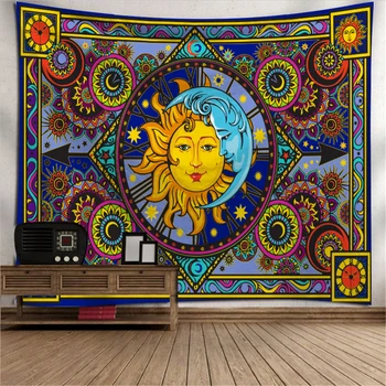 Mandala Saules Dievs Gobelēns Guļamistaba Dekorēšana Poliestera Retro saules mājas Dekorēšanas Sienas Karājas Gobelēns