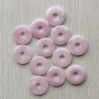Modes labas kvalitātes dabiskās kvarca akmens, rozā aplis donut piekariņi, Krelles 30mm rotaslietas pieņemšanas 12pcs/daudz vairumtirdzniecības bezmaksas