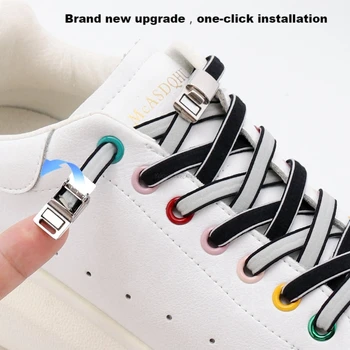 NewDouble krāsa Elastīgs kurpju šņorēm Magnētiskā Atslēga Nav sasiet Kurpju auklas, Čības, lai Shoelace Bērniem Pieaugušo Mežģīnes Viens Izmērs Der Visiem Kurpes
