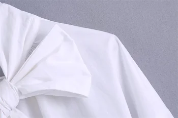 PUWD Zaudēt Sievietes Baltā Bowknot Dekorēts Poplīns Krekls Ir 2021. Rudens Piepilsētas Gadījuma Streetwear Tīru Krāsu Reizes Sieviete Eleganta Blūze