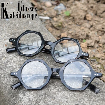Retro Roku darbs Optiskās Brilles Vīriešiem Vintage Plakans Spogulis Daudzstūris Stikla Vīriešu Personības, Ieliekta Forma Tuvredzība Brilles Rāmis TR90