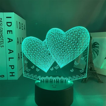 Romantiska 3D Nakts Lampas Sirds Hologrammas Akrila Lāzeru Iegravēt Nightlight Pieaugušo Guļamistaba Dekorēšana Atmosfēru Led Nakts Gaisma