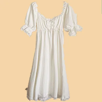 Viktorijas Nakts Kleita Sievietēm Vasarā Baltu Kokvilnas Vintage Nightgowns Romantiska Sleepwear Mežģīnes Ilgi Peignoir Krūts Spilventiņi Naktī Valkā