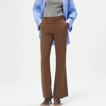 Za Sievietes Ir 2021. Jaunu Modes Sānu Kabatas Uzliesmojuši Bikses Vintage Augsta Vidukļa Rāvējslēdzēju Lidot Sieviešu Bikses Mujer