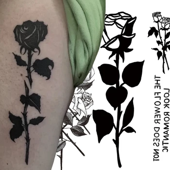 Ūdensnecaurlaidīgus Pagaidu Tetovējumu Uzlīmes Melnā Ziedu Ķermeni, Kājas Un Rokas Mākslas Reāli Viltus Tetovējumu Festivāls Puse Bikini Sievietēm Meitene Aplauzums