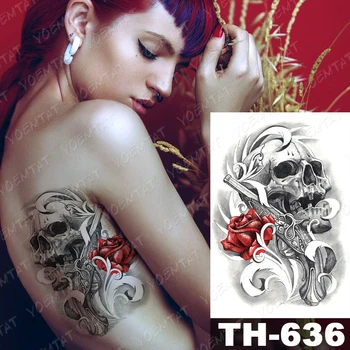 Ūdensnecaurlaidīgus Pagaidu Tetovējumu Uzlīmes Tauriņš Galvaskausa Rose Puķu Ieroci Flash Tetovējumiem Sieviešu Rokas Body Art Viltus Piedurknēm Tetovējums Vīrietis