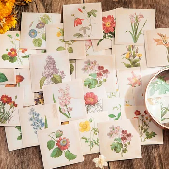 50 Loksnes Vintage Ziedu un Augu Tējas Dekoratīvās Uzlīmes Scrapbooking DIY Materiālu Mākslas Amatniecības Journaling Piederumi